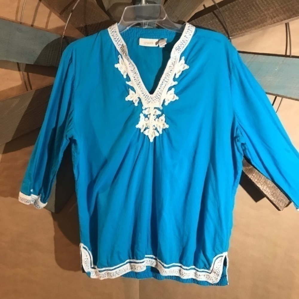Chico's sz 2 turquoise shirt